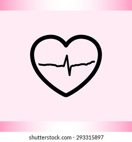 Heart with cardiogram sign icon, vector illustration. Flat design style