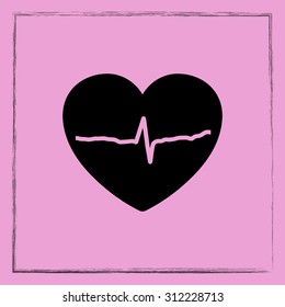 Heart with cardiogram sign icon, vector illustration. Flat design style