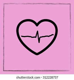 Heart with cardiogram sign icon, vector illustration. Flat design style