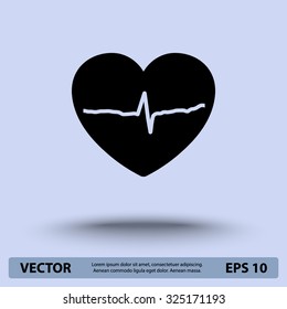Heart with cardiogram sign icon, vector illustration. Flat design style