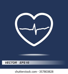 Heart with cardiogram sign icon, vector illustration. Flat design style