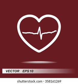Heart with cardiogram sign icon, vector illustration. Flat design style