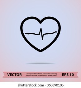 Heart with cardiogram sign icon, vector illustration. Flat design style