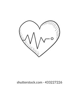 Heart with cardiogram vector sketch icon isolated on background. Hand drawn Heart with cardiogram icon. Heart with cardiogram sketch icon for infographic, website or app.