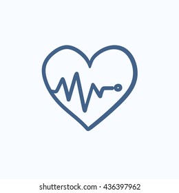 Heart with cardiogram vector sketch icon isolated on background. Hand drawn Heart with cardiogram icon. Heart with cardiogram sketch icon for infographic, website or app.
