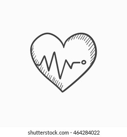 Herz mit Kardiogramm Vektorgrafik Symbol einzeln auf Hintergrund. Handgezeichnet Herz mit Kardiogramm Symbol. Herz mit Kardiogramm Skizze Symbol für Infografik, Website oder App.