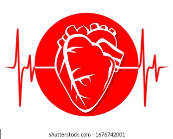 Heart Cardiology Cardiogram Medicine Health Red White Logo