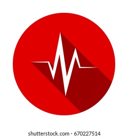 heart cardiology icon isolated on red background with long shadow. flat icon