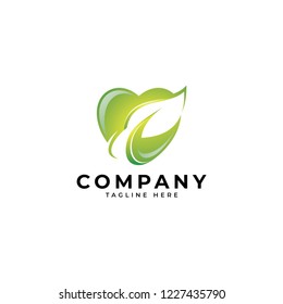 Heart, cardiology, love and nature green leaf icon logo