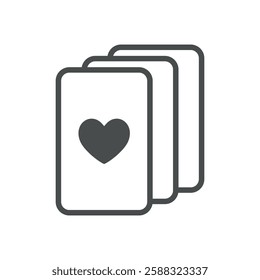 Heart Cards Deck Icon. Outline Symbol of Poker Playing Cards with Heart Suit. , Symbolizing Gambling, Poker, and Casino Betting. Isolated Outline Vector Sign.