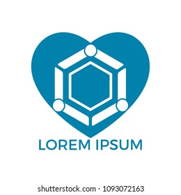 Heart Care abstract vector symbol for medical family clinic, social community, fitness and charity foundation.