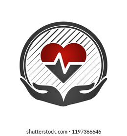 Heart Care Concept. Cardio Vascular. Hands Holding A Red Heart. Flat Medical Icon. Vector Illustration.