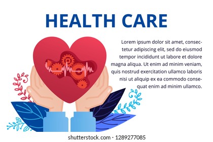 Heart care concept in flat style. Doctors doing medical research, cardiogram. Online medicine concept. Vector illustration for web banners, brochure cover design and flyer layout template