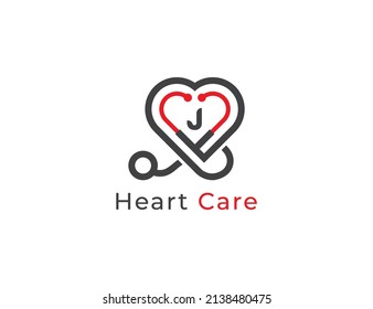 Heart Care Concept Logo sign icon symbol Design with Letter J. Vector illustration logo template