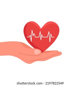Ilustración vectorial del concepto de cuidado cardíaco. Corazón médico a mano en diseño plano sobre fondo blanco.