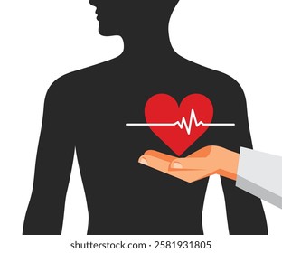 Heart care concept vector illustration. Medical heart on hand in flat design on white background. stock illustration