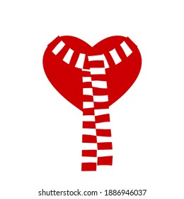 Heart care concept with heart in a warm scarf, vector illustration in flat style