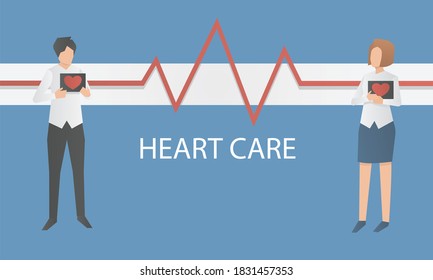 Heart Care concept,Medical examination and cardiology doctor, circulatory system checkup,Heart disease human,Heartbeat,Vector illustration.