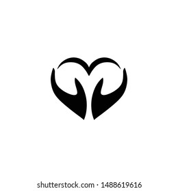 heart care and hand vector logo