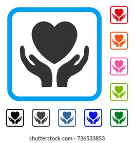 Heart Care icon. Flat grey iconic symbol inside a light blue rounded square. Black, gray, green, blue, red, orange color variants of Heart Care vector. Designed for web and software user interface.