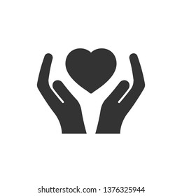 Heart care icon in flat style. Charity vector illustration on white isolated background. Love in hand business concept.