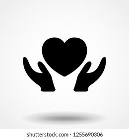 Heart Care Icon With Hands. Flat Design Isolated.