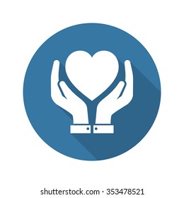 Heart Care Icon with Hands. Flat Design Isolated.
