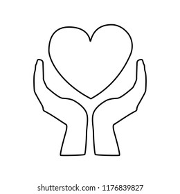 heart care icon on white background. Heart in hand line icon