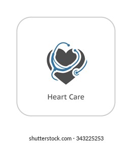 Heart Care Icon with Stethoscope . Flat Design. Isolated.