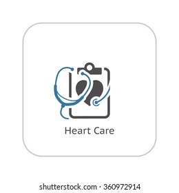 Heart Care Icon with Stethoscope . Flat Design Isolated.