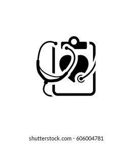 Heart Care Icon with Stethoscope . Flat Design Isolated.