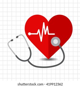 Heart Care Icon With A Stethoscope. Vector Illustration