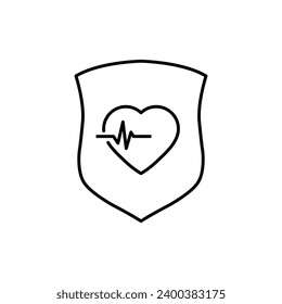 heart care icon vector shield with  heart beat protect icon clinic logo