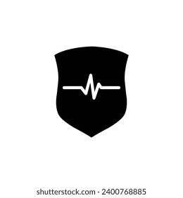 heart care icon vector shield with  heart beat protect icon clinic logo