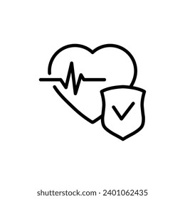 heart care icon vector shield with  heart beat protect icon clinic logo