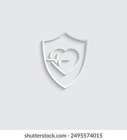 heart care icon vector shield with heart beat protect icon clinic logo