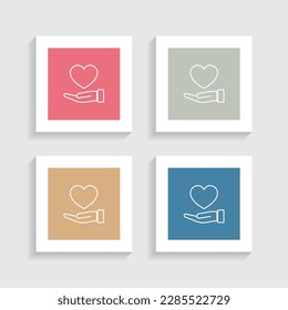 Heart Care Line Icon in Four Color Square Shapes.