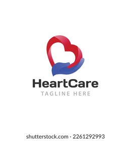 Heart care logo design isolated