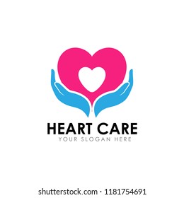 heart care logo design template vector icon illustration