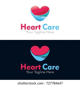 Heart Care logo. Physicology, medicine, medical, health, doctor, hospital, family, romantic logo. Huge or embrace the heart logo