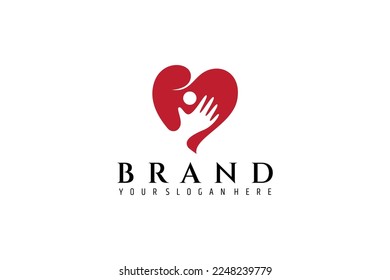 logotipo de corazón y cuidado con concepto de diseño plano rojo