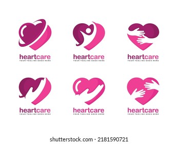 Heart care logo set design vector
