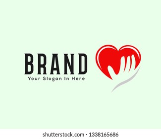 Heart care negative space hand logo design inspiration