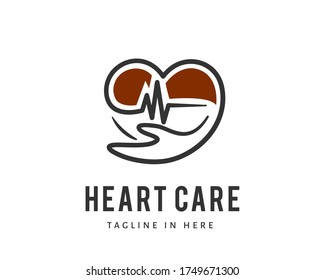 Heart care pulse line cardiogram logo design inspiration