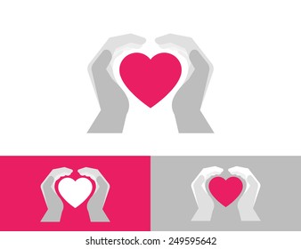 Heart care vector conceptual illustration with fuchsia heart and gray hands