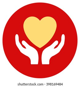 Heart Care vector icon. Image style is a flat light icon symbol on a round red button