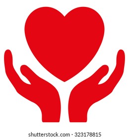Heart Care vector icon. Style is flat symbol, red color, rounded angles, white background.