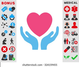 Heart Care vector icon. Style is bicolor flat symbol, pink and blue colors, rounded angles, white background.