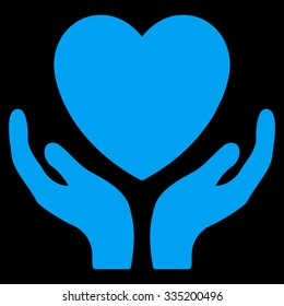 Heart Care vector icon. Style is flat symbol, blue color, rounded angles, black background.