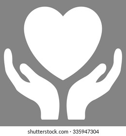 Heart Care vector icon. Style is flat symbol, white color, rounded angles, gray background.